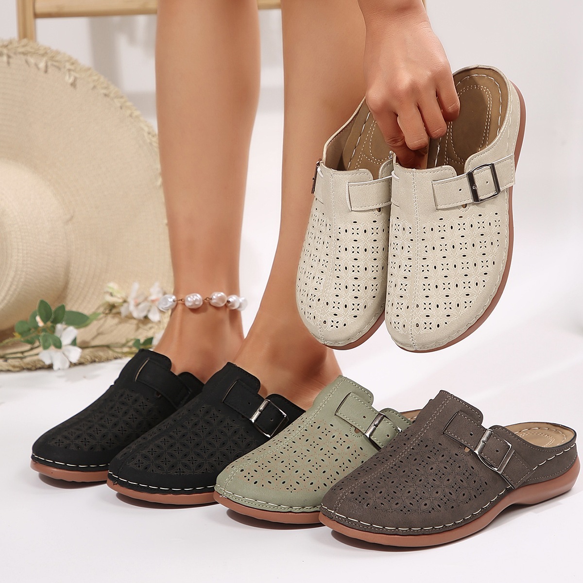 ID:21612 - Women's toe metal hollow shoes